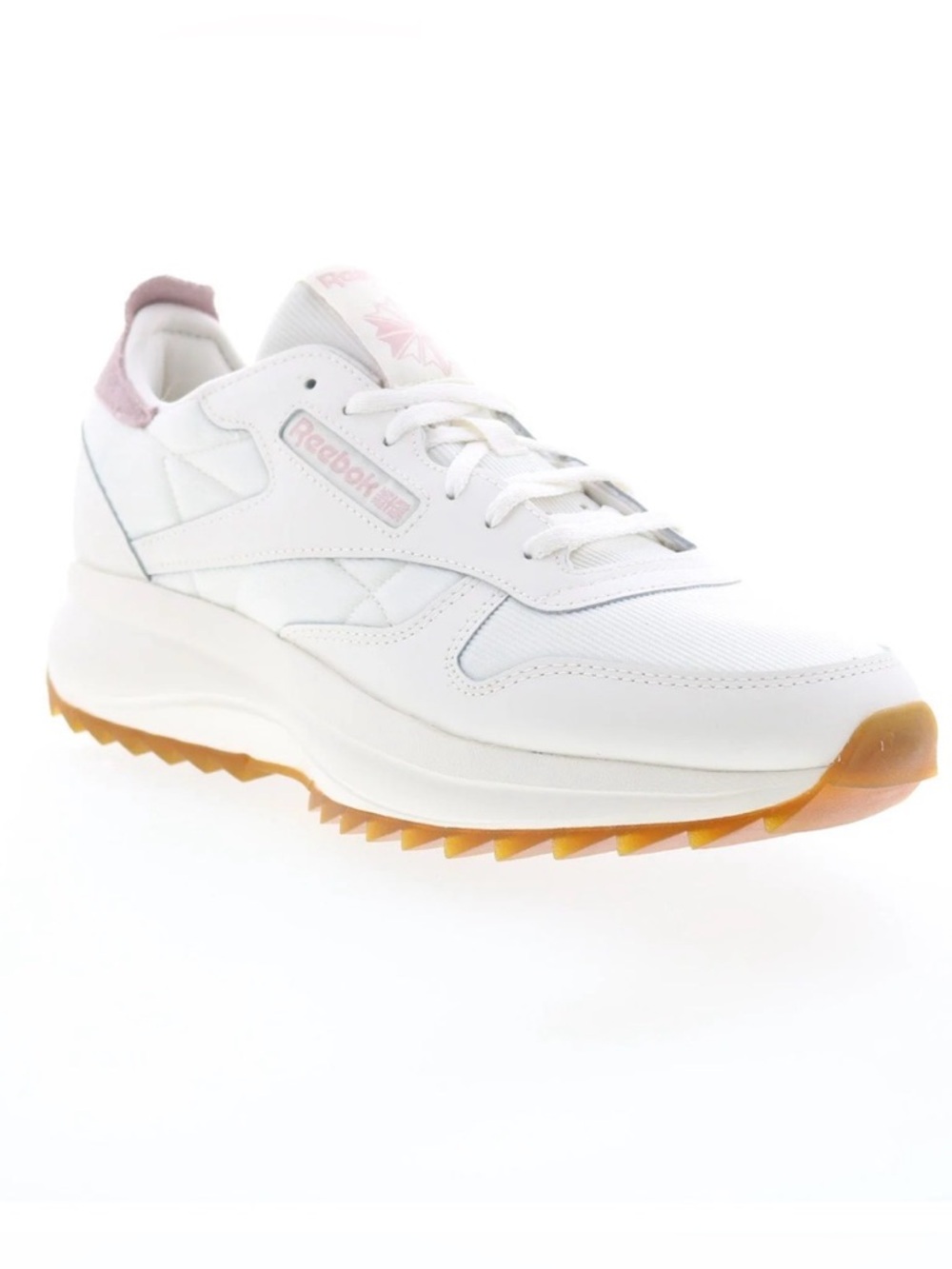 Reebok Women's White Sneakers with Pink Accents and Gum Outsole‎